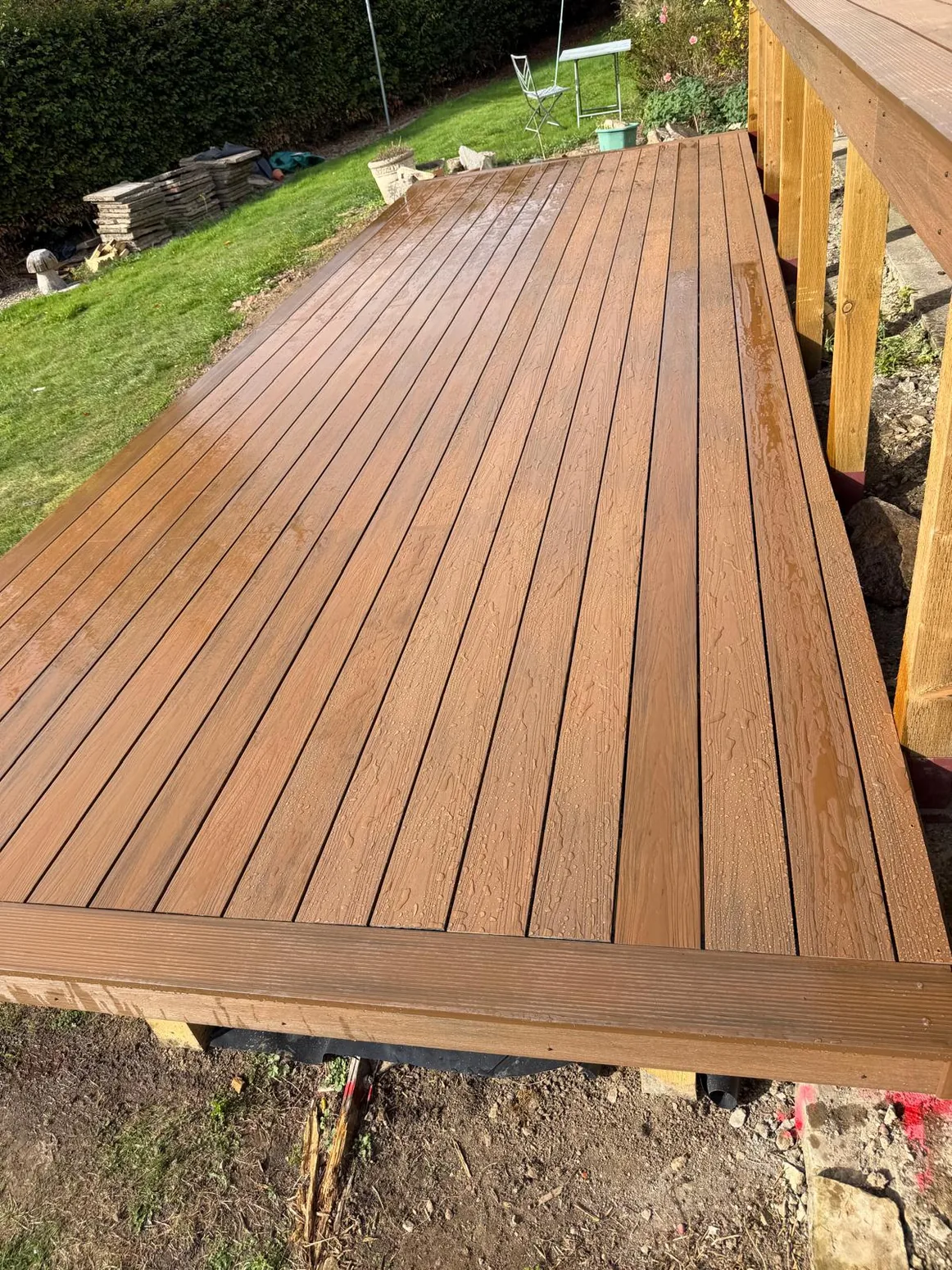 Close-up of newly installed timber decking